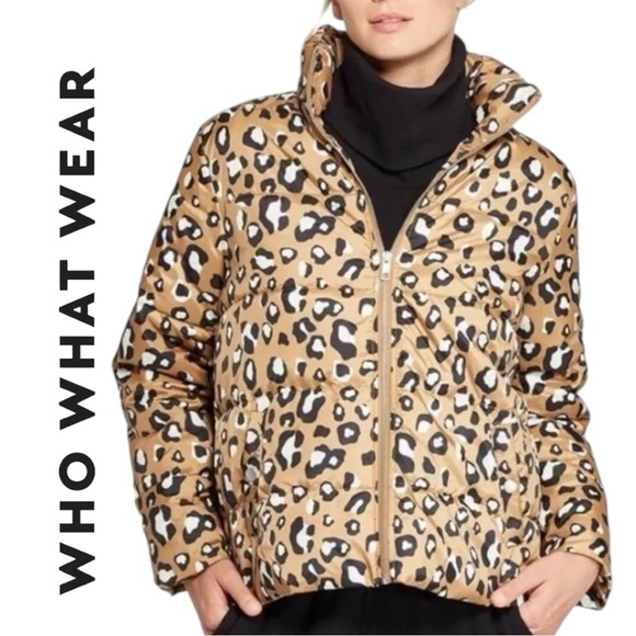Who What Wear Women’s Leopard Puffer Jacket - Size M‎ - Picture 1 of 3
